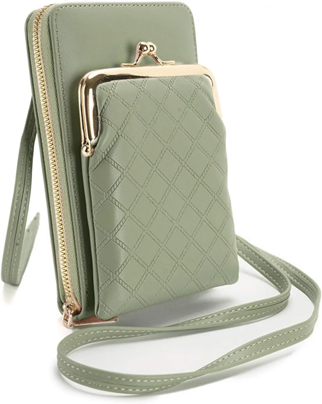Crossbody Phone Bag, Kiss Lock Shoulder Purse for Women Small Wallet with Credit Card Slots