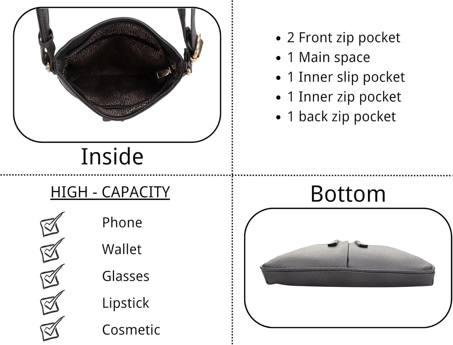Crossbody Travel Bag, Adjustable Strap, Multiple Pockets