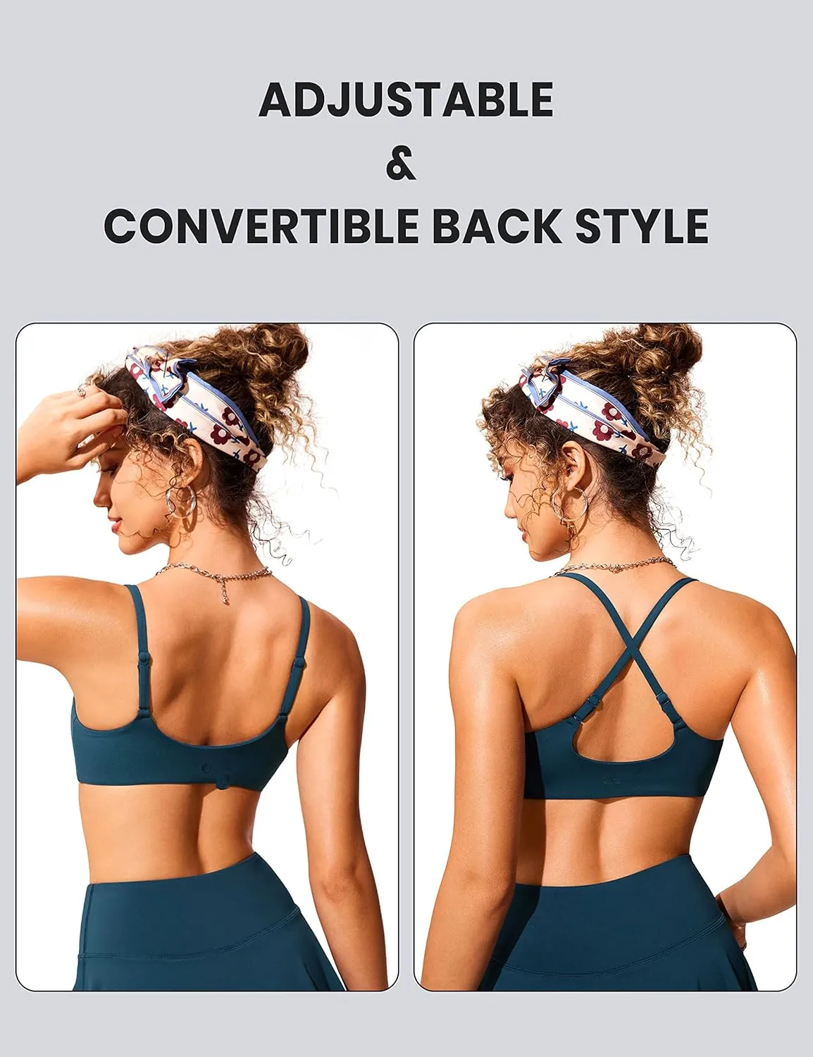 CRZ YOGA Womens Bikini Top A-C Adjustable Spaghetti Straps Bathing Suit Scoop Neck Padded Swimsuit Bra