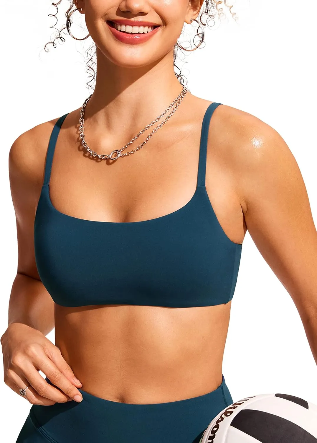CRZ YOGA Womens Bikini Top A-C Adjustable Spaghetti Straps Bathing Suit Scoop Neck Padded Swimsuit Bra
