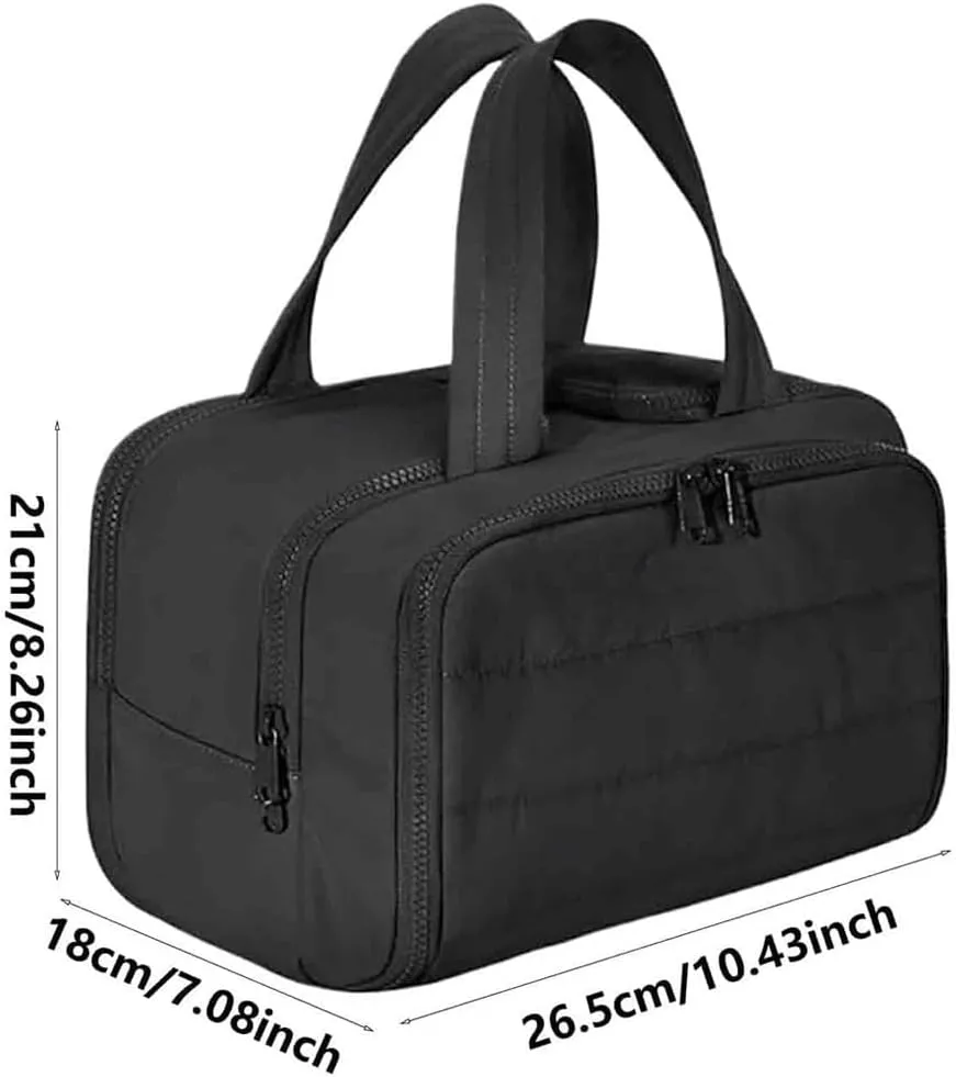 Cureaway Travel Cosmetic Bag, Large Capacity Wide-Open Travel Cosmetic Bag, 4-In-1 Puffy Multi-Functional Toiletry Bag for Women, Wash Pouch Portable Hanging Organizer (Gray)