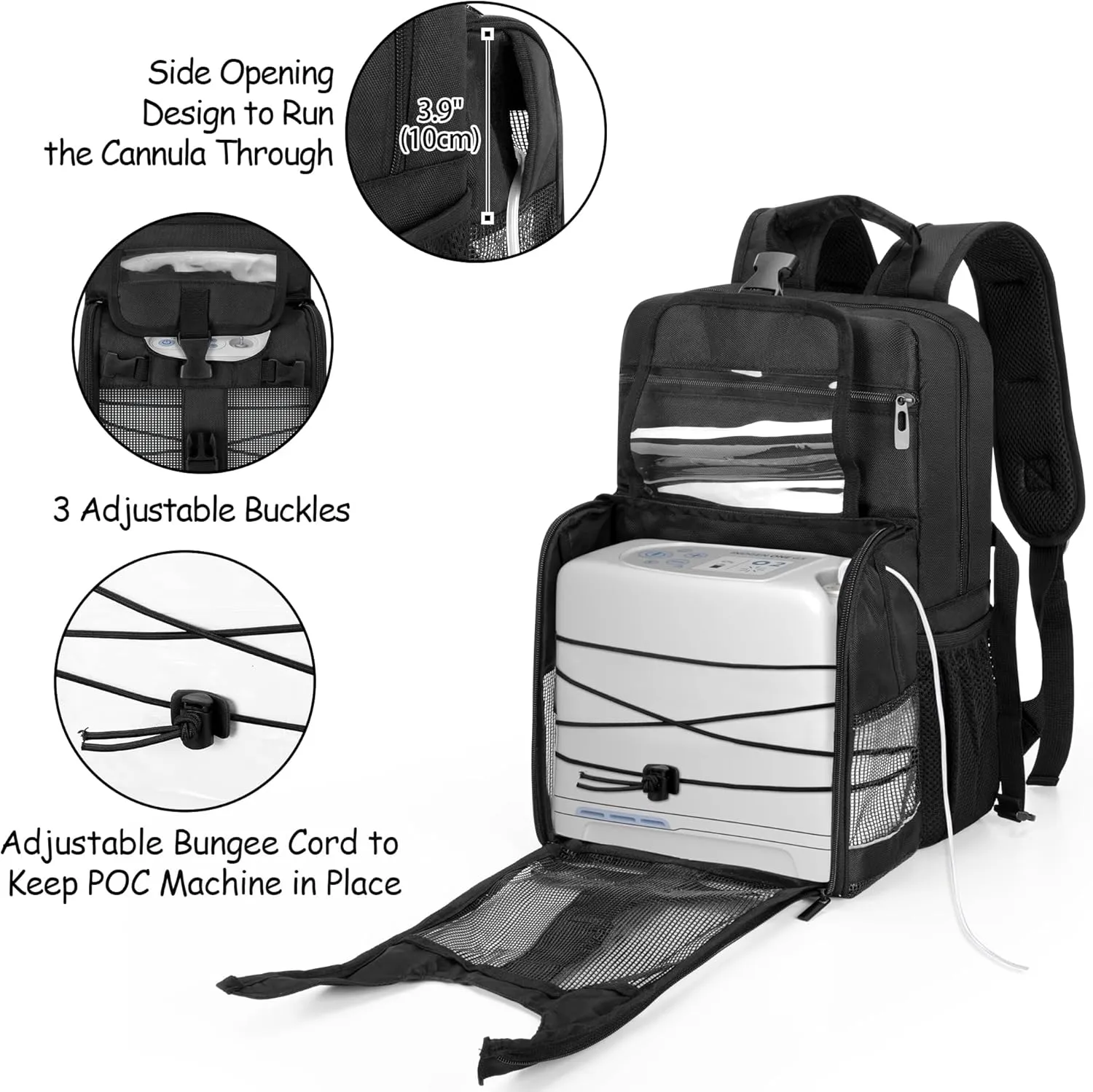 CURMIO Travel Backpack Compatible with Inogen, OxyGo and Caire Units, Portable Oxygen Concentrator Bag with Storage Compartment, Black (Bag Only, Patent Pending)