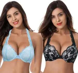 Curve Muse Women's Plus Size Add 1 and a Half Cup Push Up Convertible Lace Bras