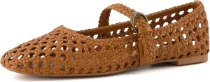 CUSHIONAIRE Weston Women’s Hand Woven Dressy Ballet Flats – Faux Leather Mary Jane with Adjustable Strap & Memory Foam