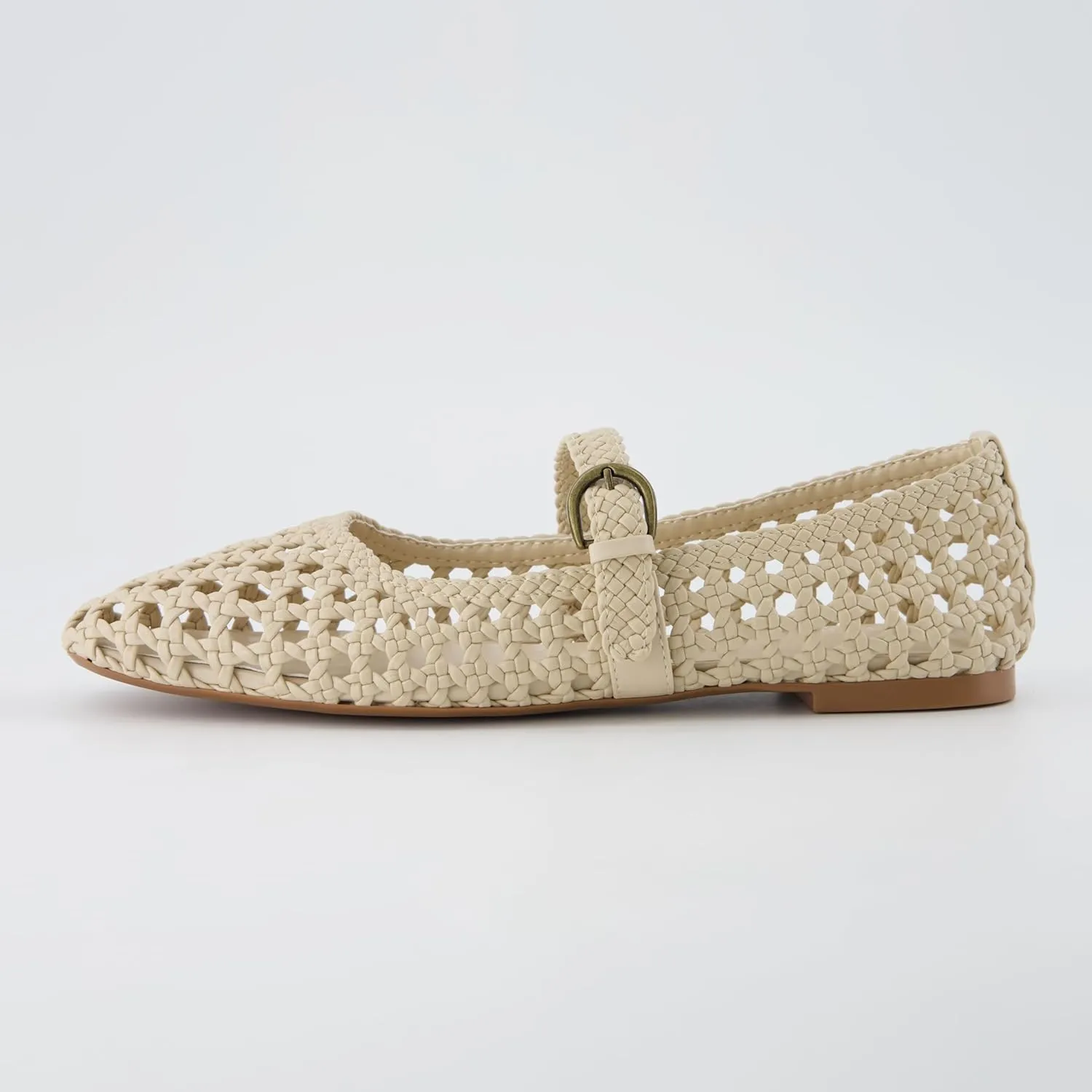 CUSHIONAIRE Weston Women’s Hand Woven Dressy Ballet Flats – Faux Leather Mary Jane with Adjustable Strap & Memory Foam