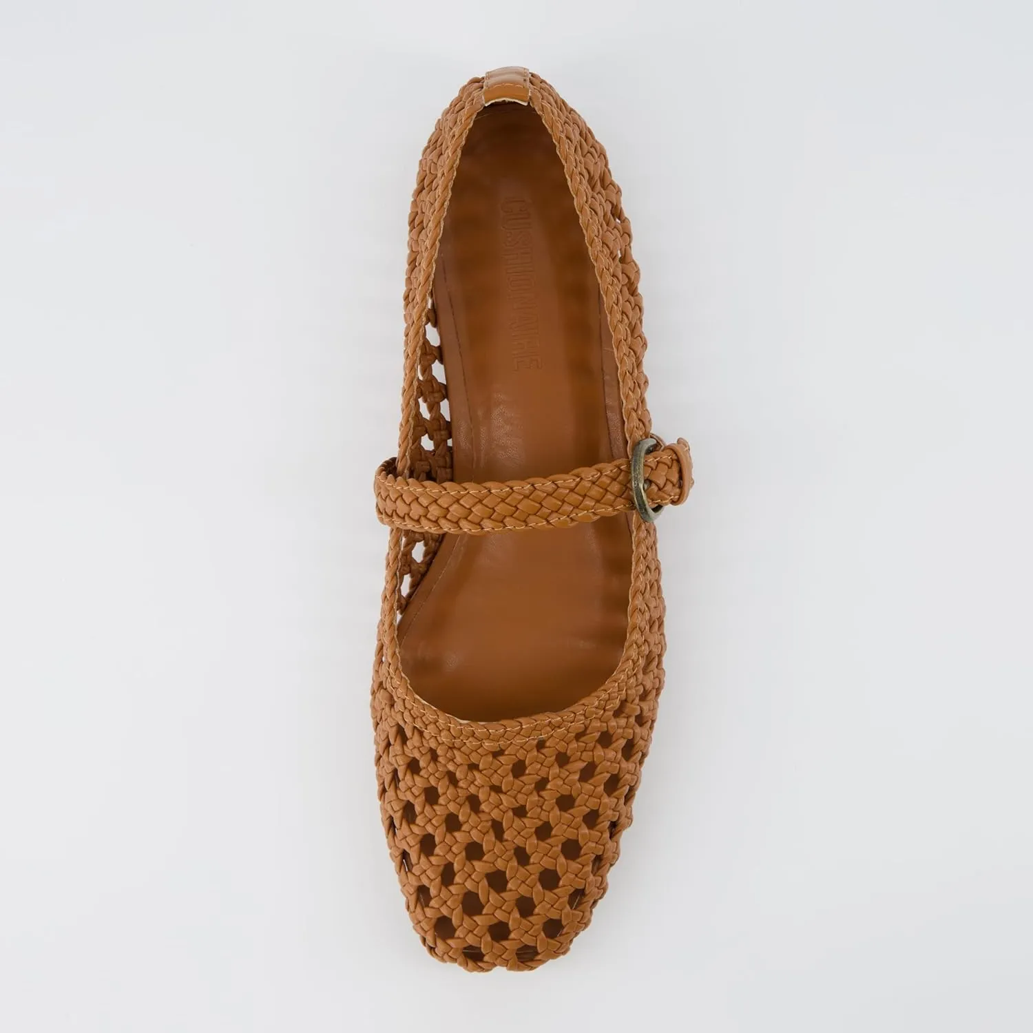 CUSHIONAIRE Weston Women’s Hand Woven Dressy Ballet Flats – Faux Leather Mary Jane with Adjustable Strap & Memory Foam