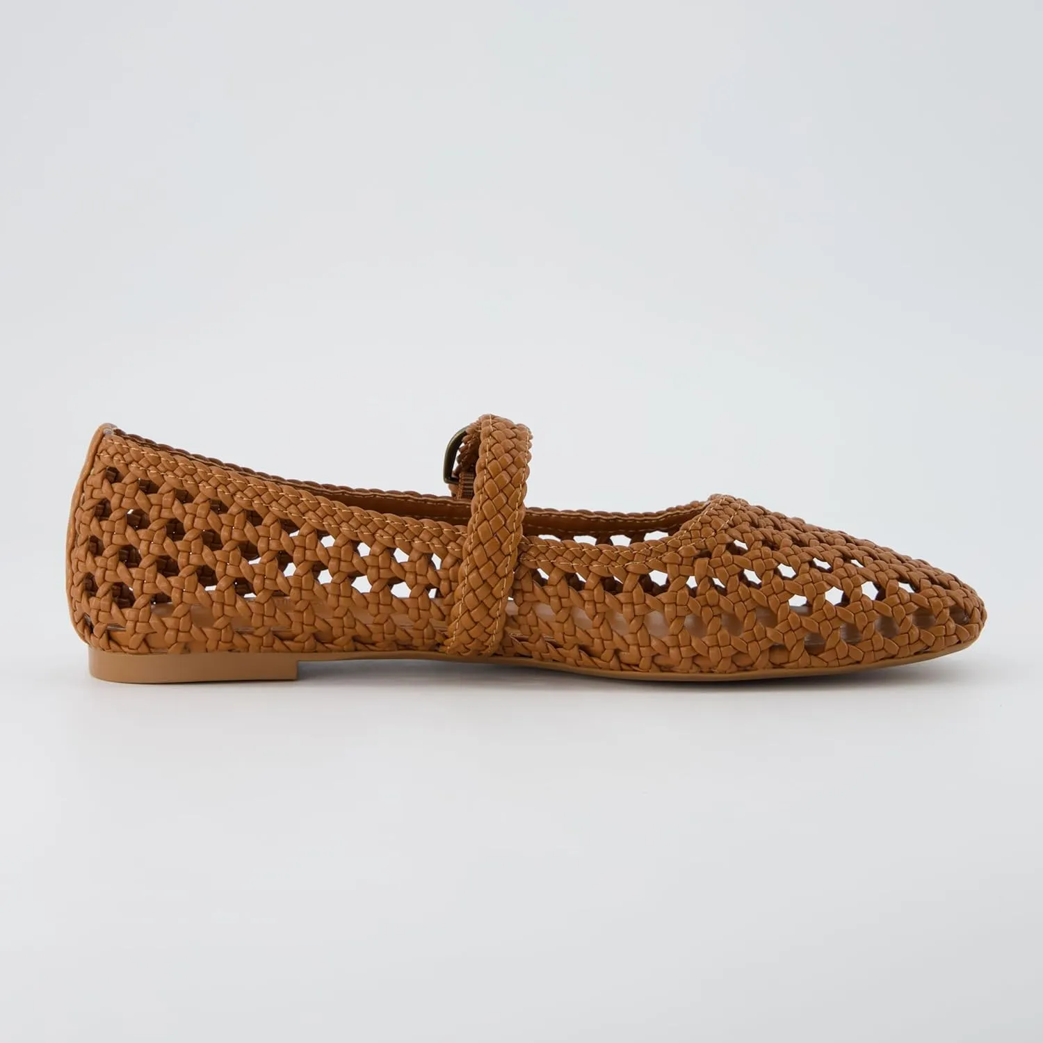 CUSHIONAIRE Weston Women’s Hand Woven Dressy Ballet Flats – Faux Leather Mary Jane with Adjustable Strap & Memory Foam