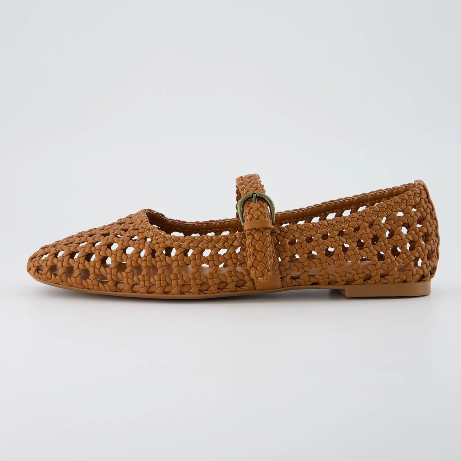 CUSHIONAIRE Weston Women’s Hand Woven Dressy Ballet Flats – Faux Leather Mary Jane with Adjustable Strap & Memory Foam