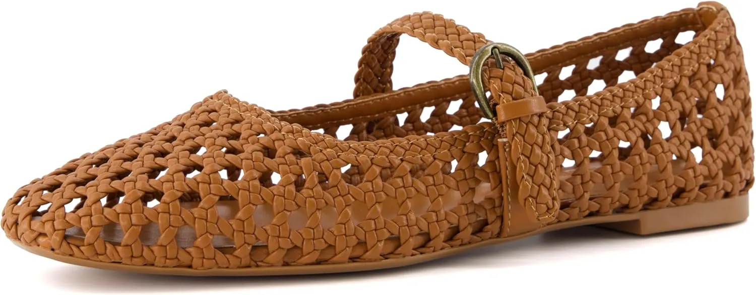 CUSHIONAIRE Weston Women’s Hand Woven Dressy Ballet Flats – Faux Leather Mary Jane with Adjustable Strap & Memory Foam