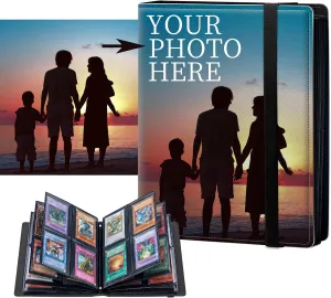 Custom 4-Pocket Binder 50 Pages Holds 400 Cards, Design Your Own Card Book Collector Album Folder for Yugioh, MTG, TCG, Cute PU Leather Trading Card Holder with Elastic Strap