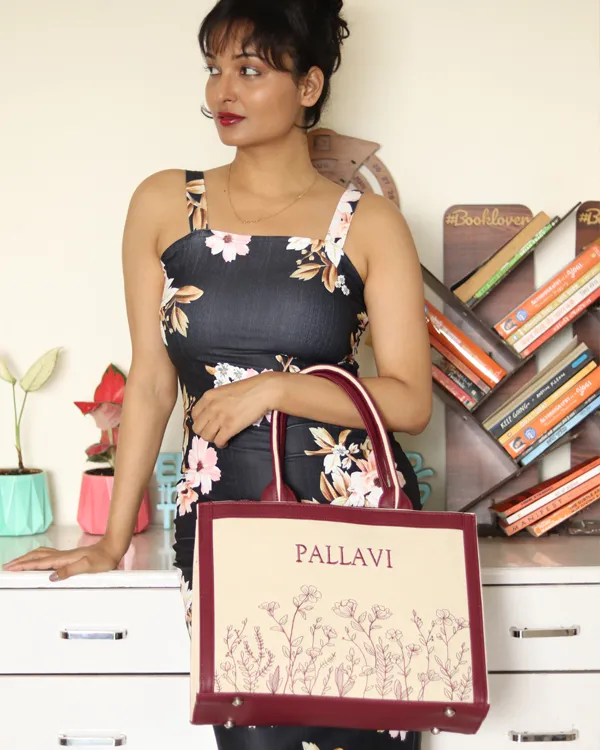 Customized Canvas Denim Embroidered Floral Garden Tote Bag