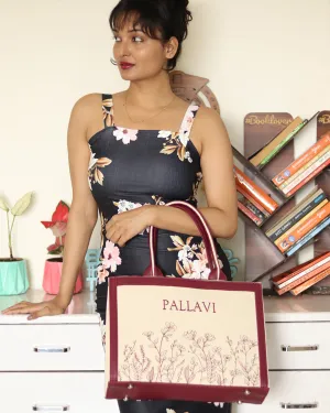 Customized Canvas Denim Embroidered Floral Garden Tote Bag