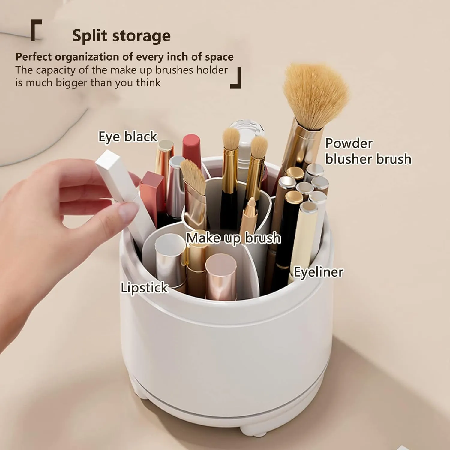 Cute Makeup Brush Holder Organizer with Lid, Rotating Dustproof Make Up Brushes Container with Clear Acrylic Cover for Vanity Desktop Bathroom Countertop