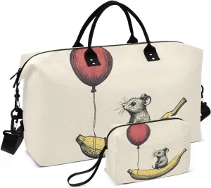 Cute Mice Banana Balloon Duffel Bag for Traveling, Travel Bag Gym Bag, with Multiple Interior Pockets Shoulder Weekender Bag for Women Men with Toiletry Bag 20.5L x 1.9W x 13.8H