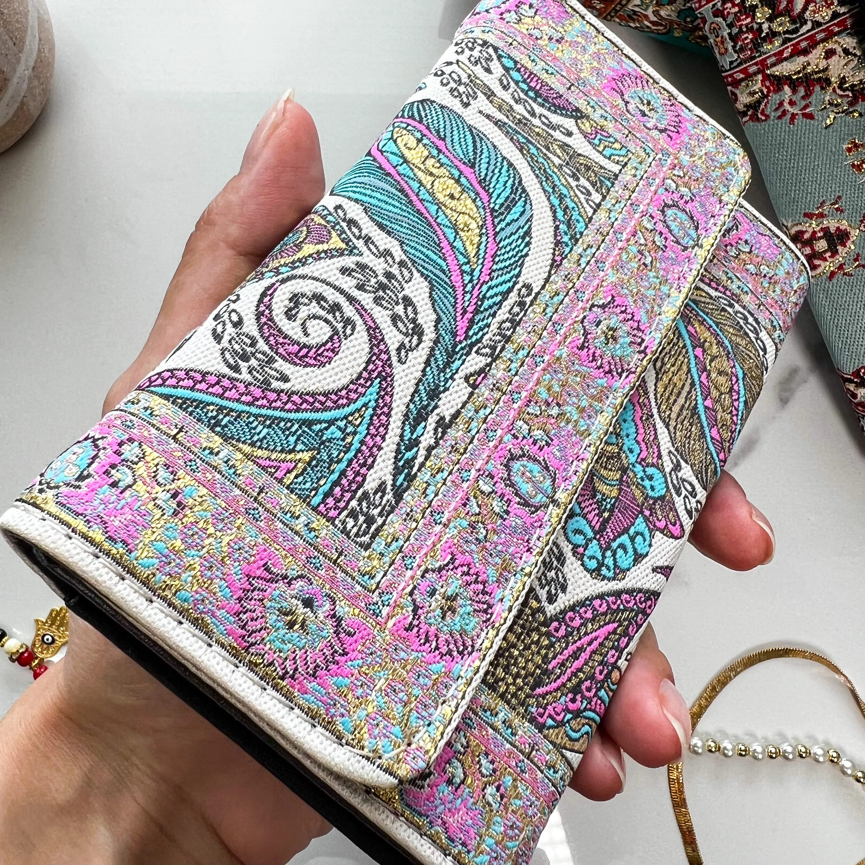 Cute Pink Wallet, Small Handmade Wallet, Boho Style Wallet