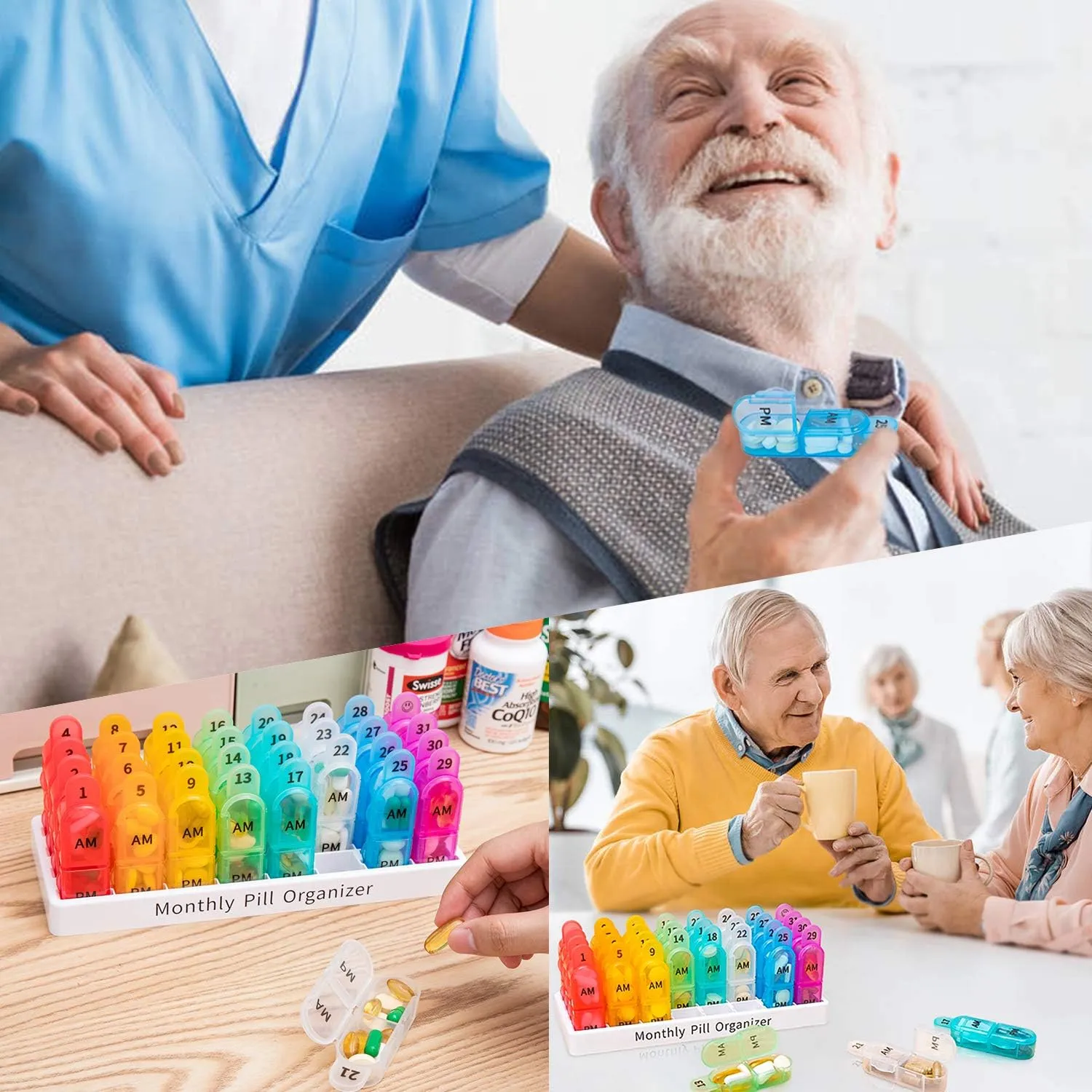 Daviky Monthly Pill Organizer 2 Times a Day - 30 Day Pill Box AM PM, BPA Free One Month Medicine Organizer Twice Daily, 31-Day Case to Hold Vitamins, Supplements & Medication