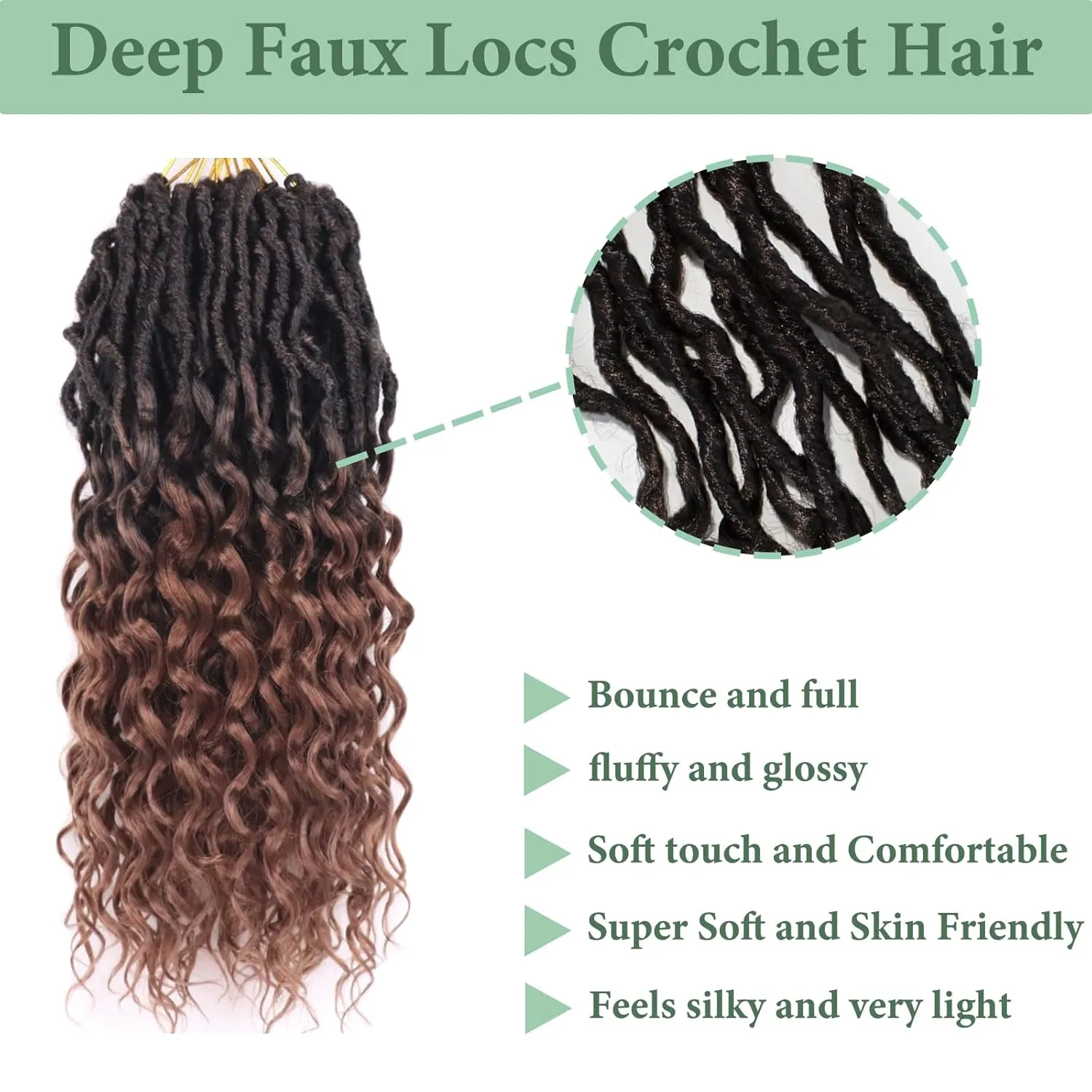 Deep Faux Locs Crochet Hair 14 Inch 8 Packs Goddess Locs Crochet Hair Pre Looped Curly Crochet Hair for Black Women Soft Locs Crochet Braids with Curly Ends (Black mixed Dark Brown)
