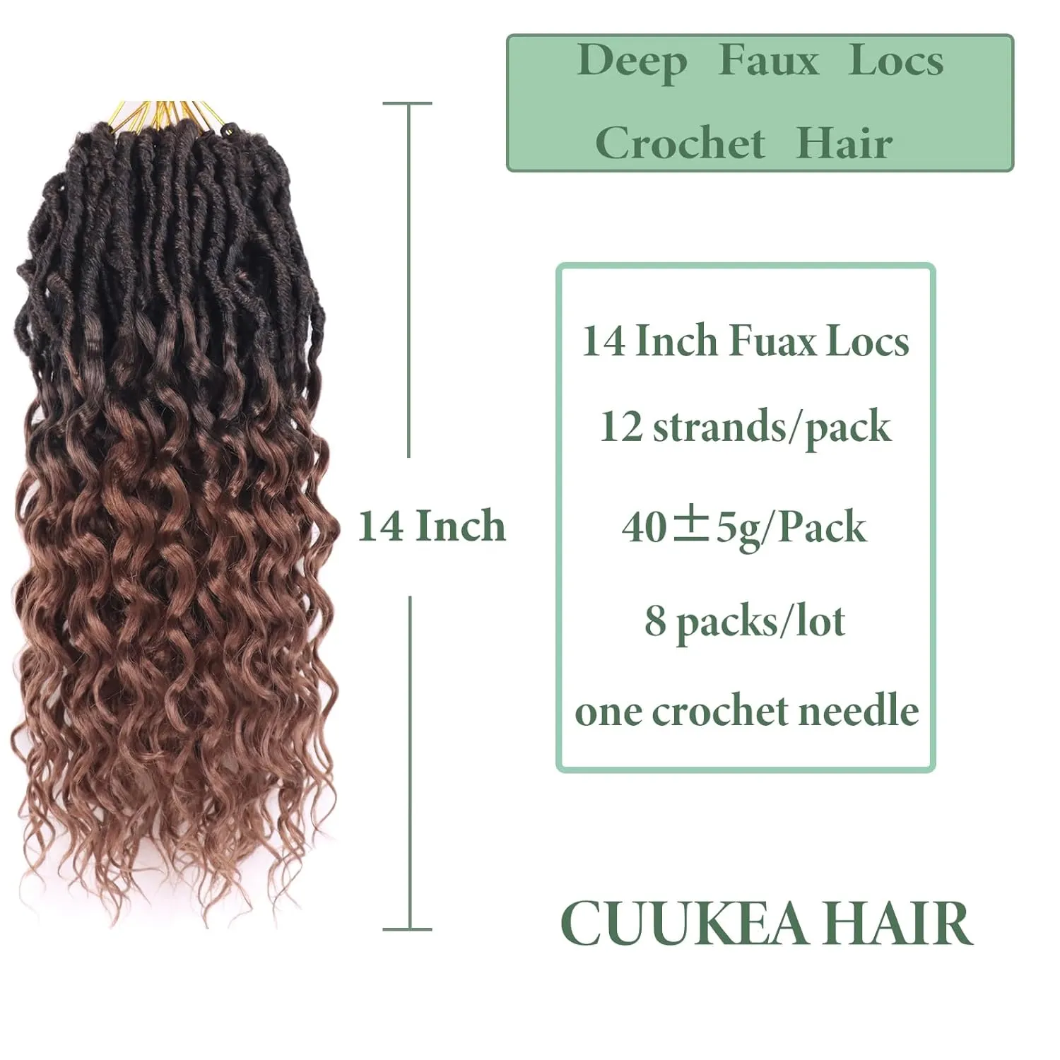 Deep Faux Locs Crochet Hair 14 Inch 8 Packs Goddess Locs Crochet Hair Pre Looped Curly Crochet Hair for Black Women Soft Locs Crochet Braids with Curly Ends (Black mixed Dark Brown)