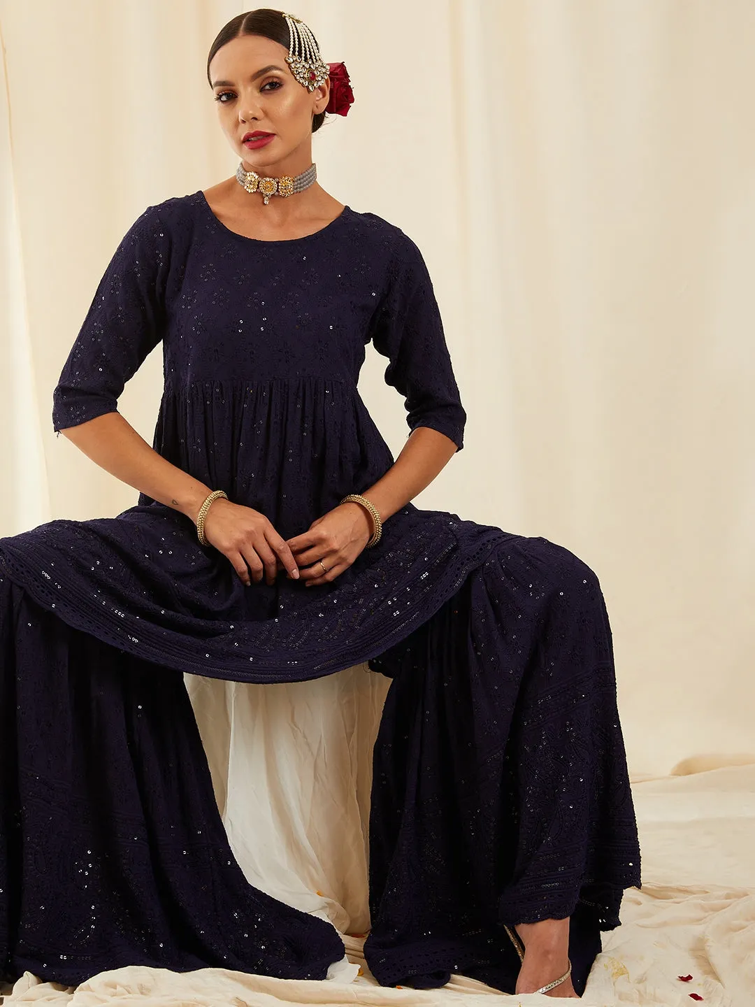 Denim Blue Chikankari Set