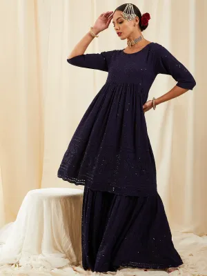 Denim Blue Chikankari Set