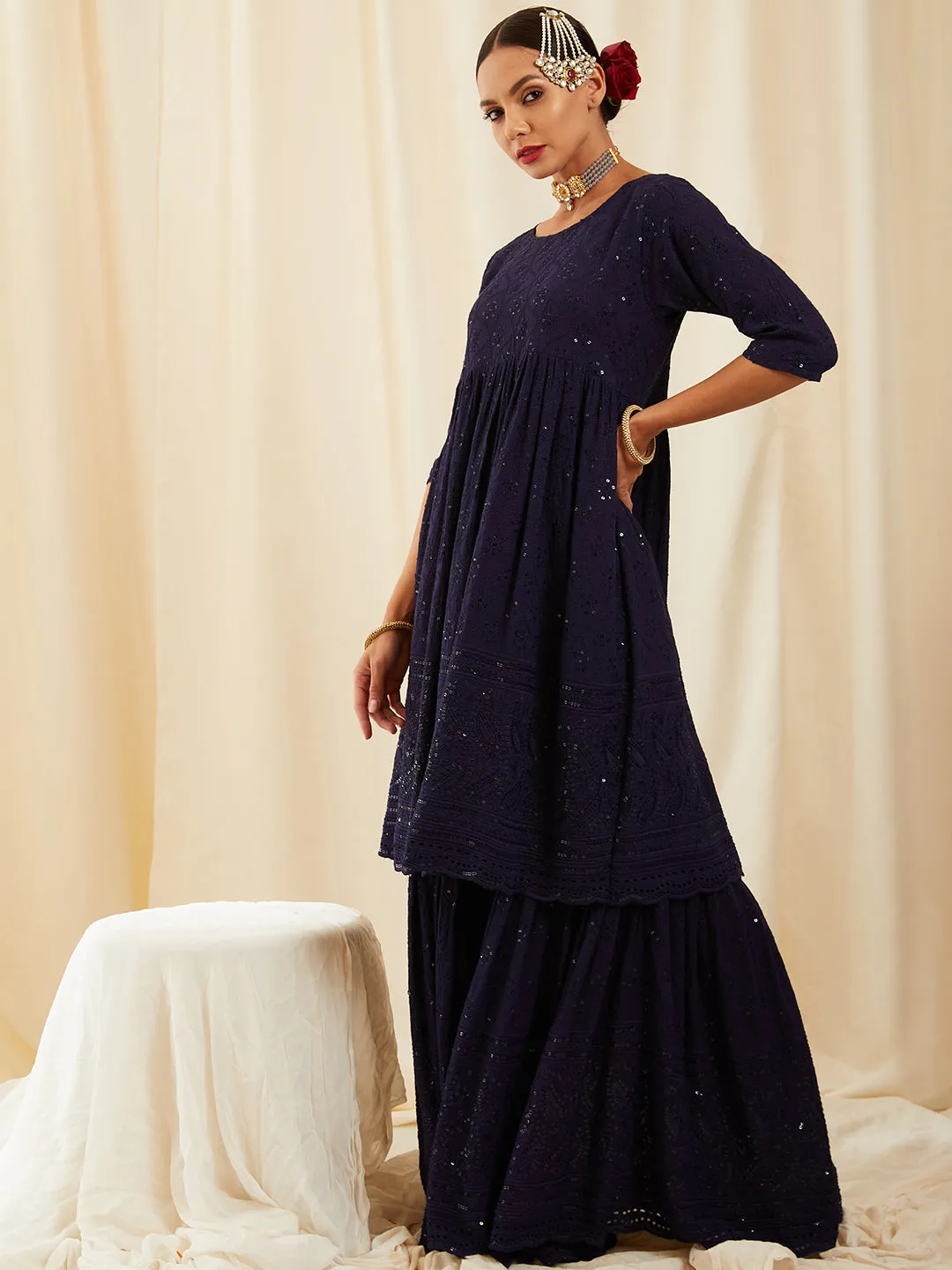 Denim Blue Chikankari Set