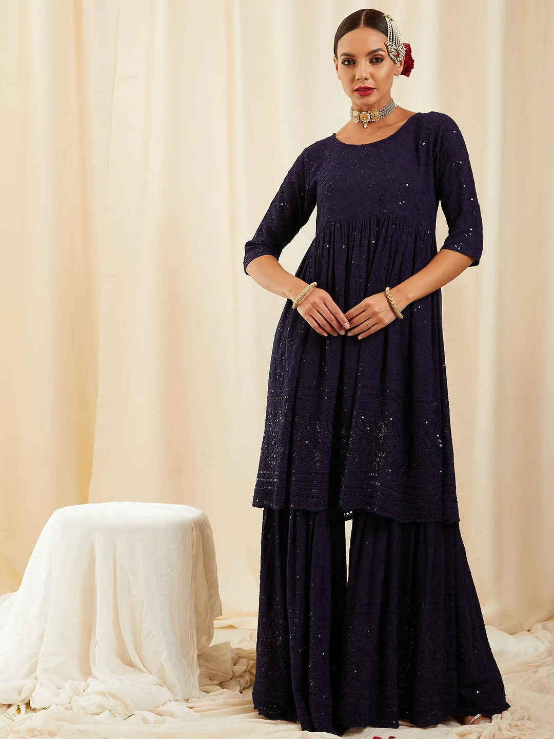 Denim Blue Chikankari Set