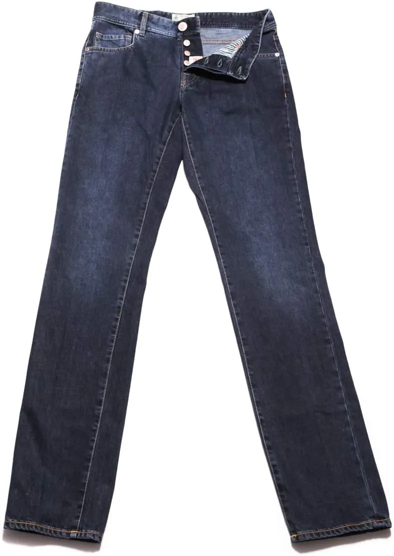 Denim Blue Solid Cotton Blend Pants - Slim