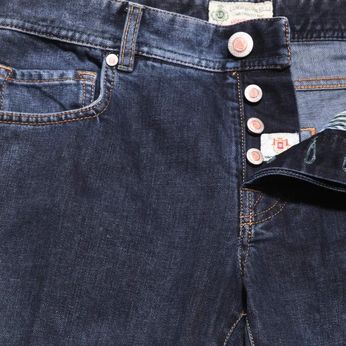 Denim Blue Solid Cotton Blend Pants - Slim