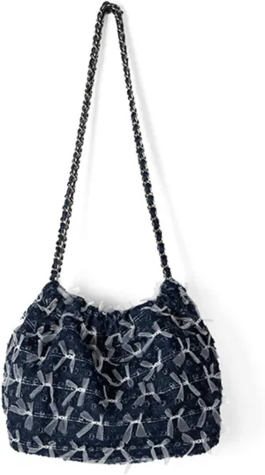 Denim Bow Purse Jean Lace Cute Y2K Handbag for Women Kawaii Casual Roomy Retro Chic Denim Bag
