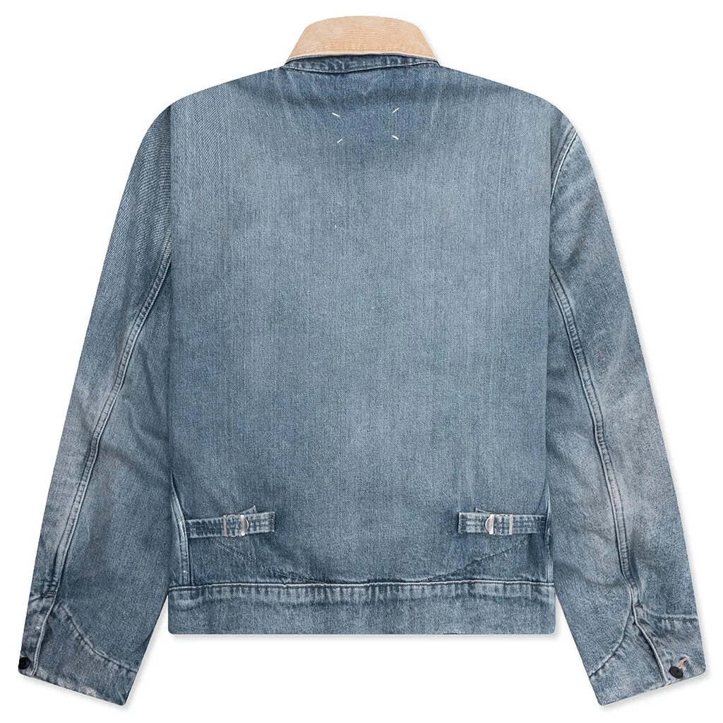 Denim Jacket with Corduroy Collar - Light Blue