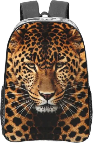 Depict a leopard Clear Backpack Heavy Duty PVC Transparent Backpack for Concert Work Travel Bag