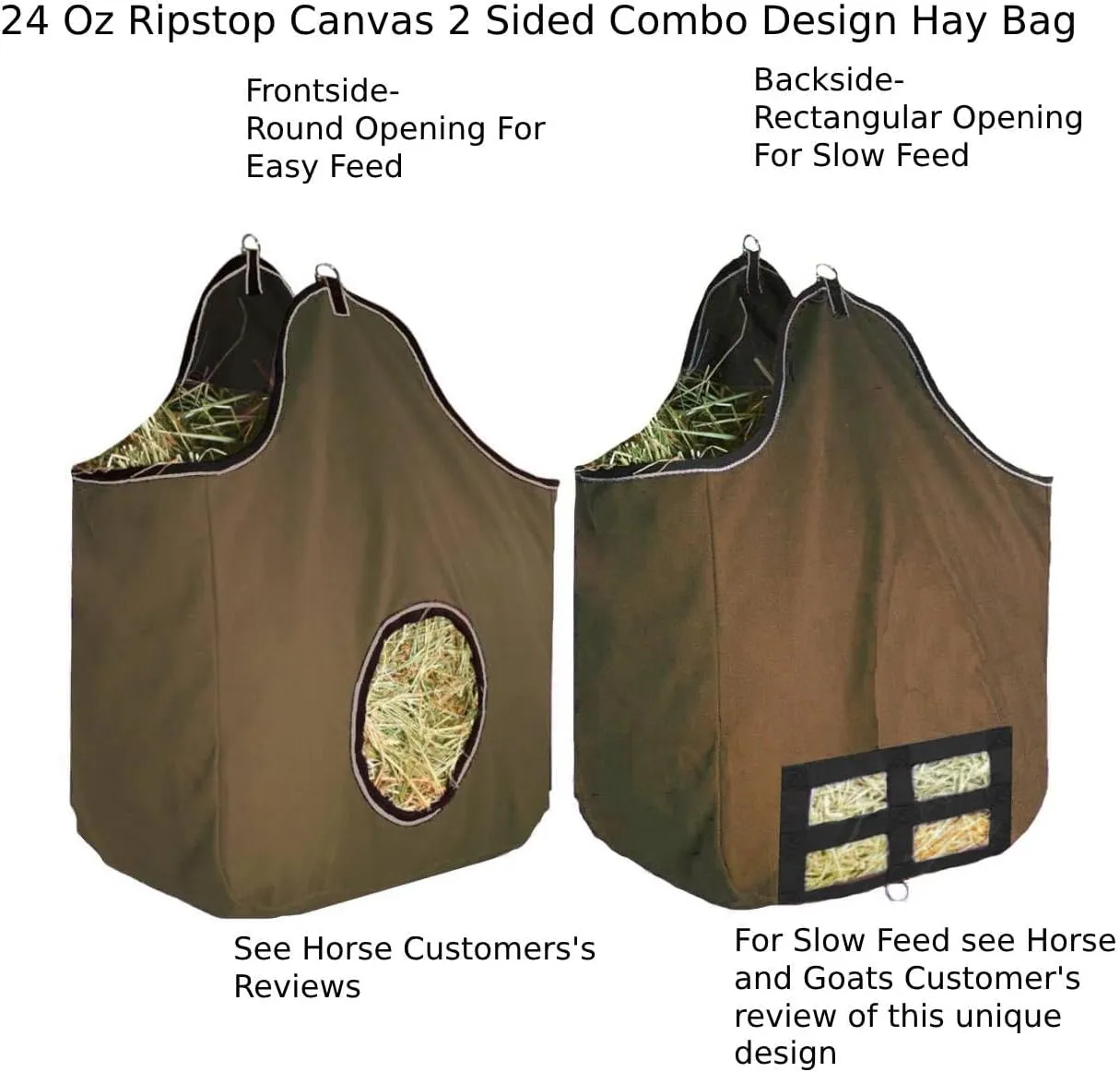 Derby Originals Large 24 OZ Canvas Horse Hay Bag 2 Sided Combo Design X Wide Gusset and 6 Month Warranty