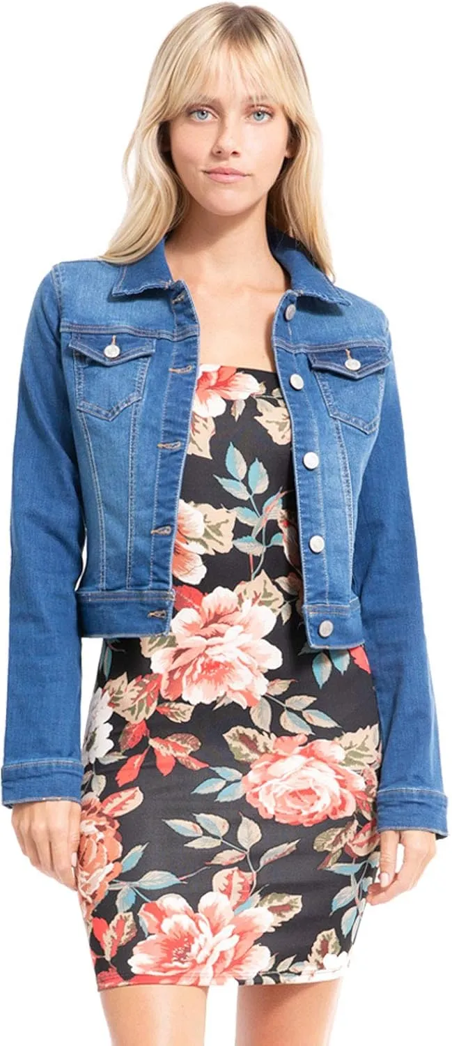 Design by Olivia Women's Classic/Destroyed Vintage Washed Long Sleeve Denim Jean Jacket