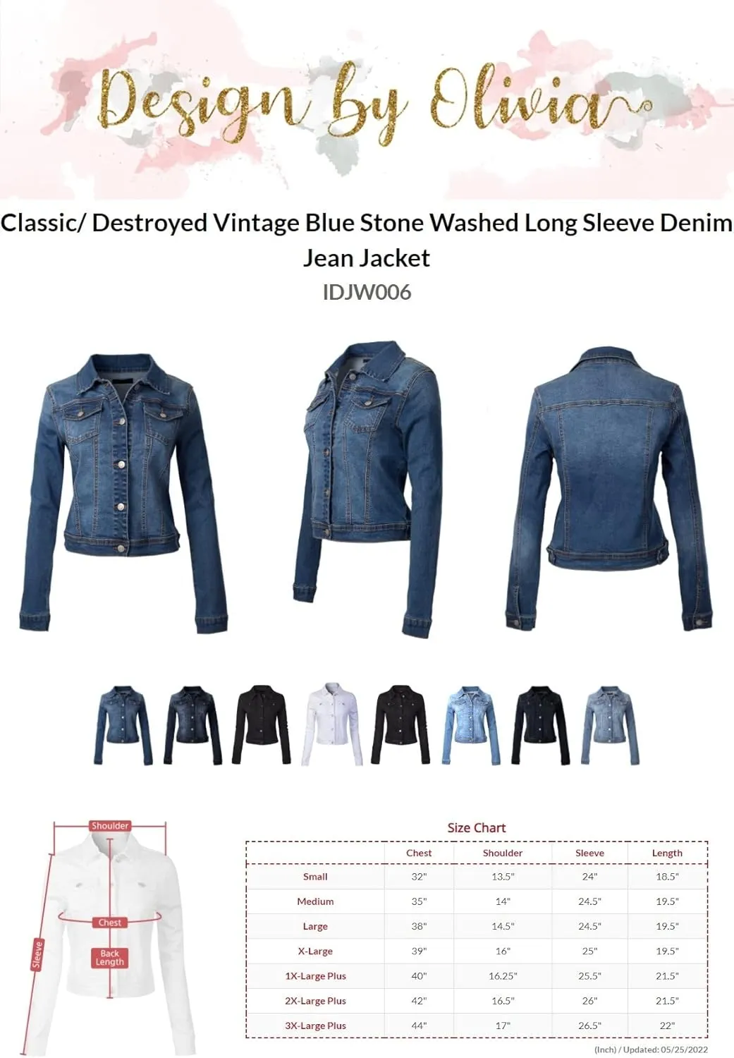 Design by Olivia Women's Classic/Destroyed Vintage Washed Long Sleeve Denim Jean Jacket