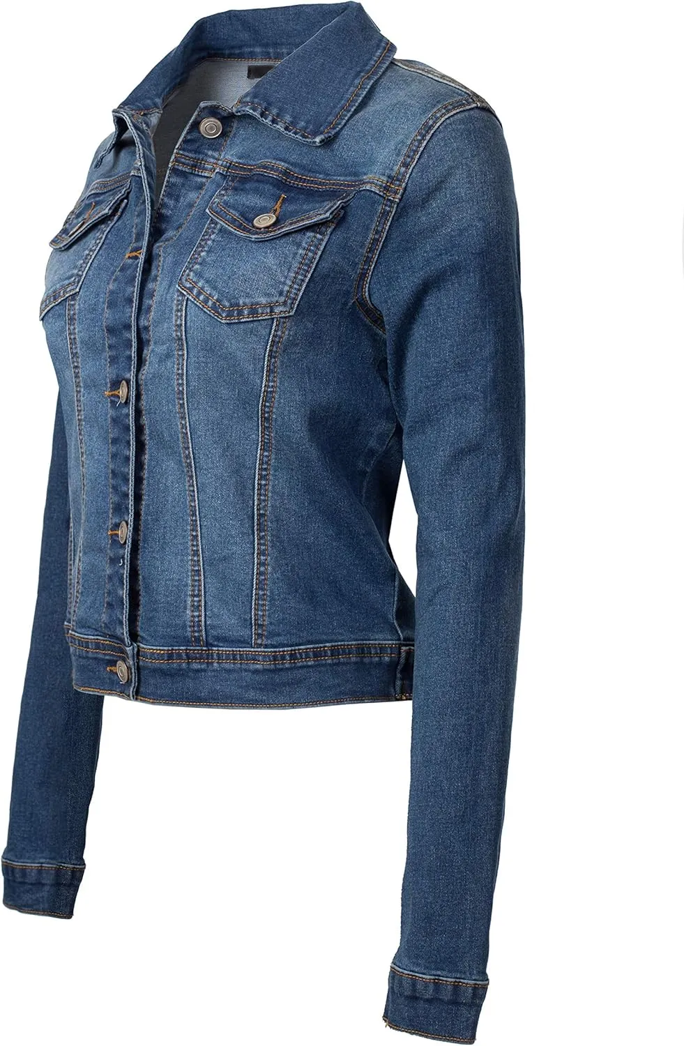Design by Olivia Women's Classic/Destroyed Vintage Washed Long Sleeve Denim Jean Jacket
