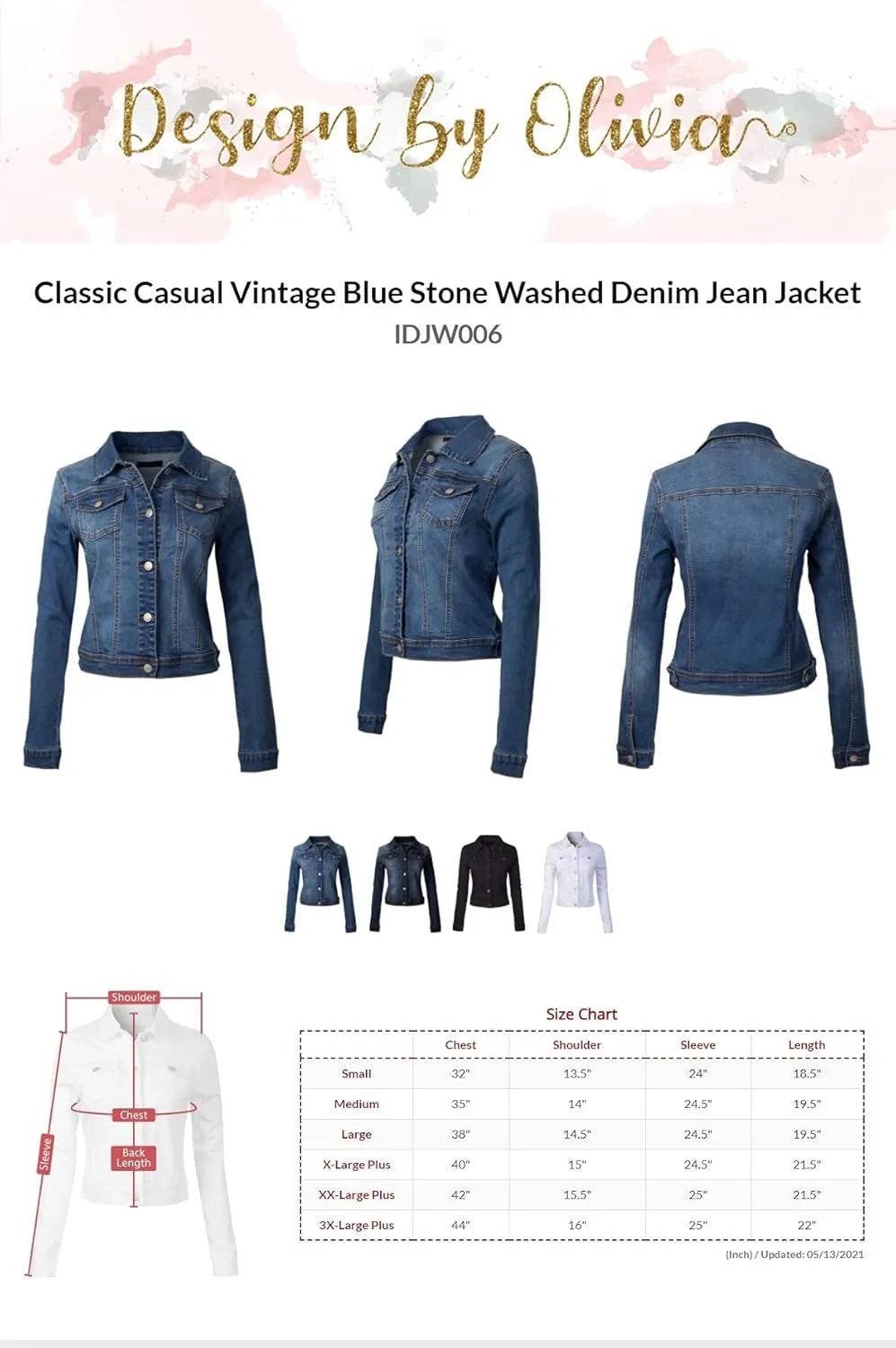 Design by Olivia Women's Classic/Destroyed Vintage Washed Long Sleeve Denim Jean Jacket