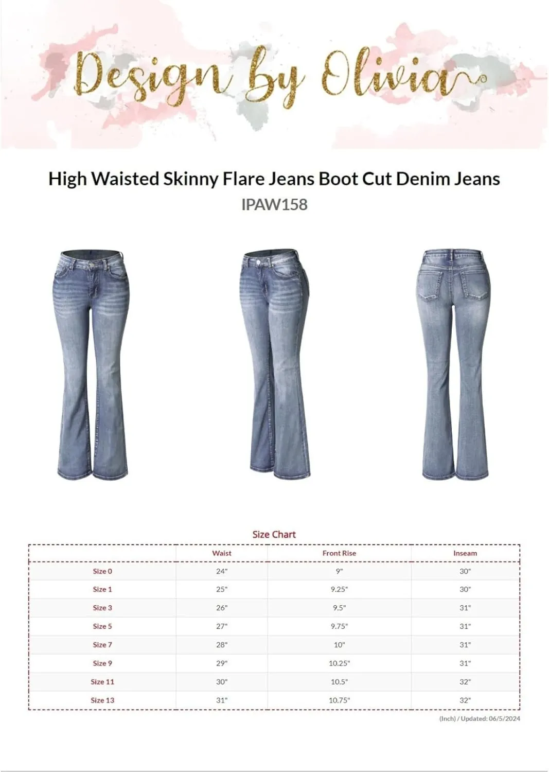 Design by Olivia Women's Sexy Stylish Flare Bell Bottom Slim Bootcut Jean