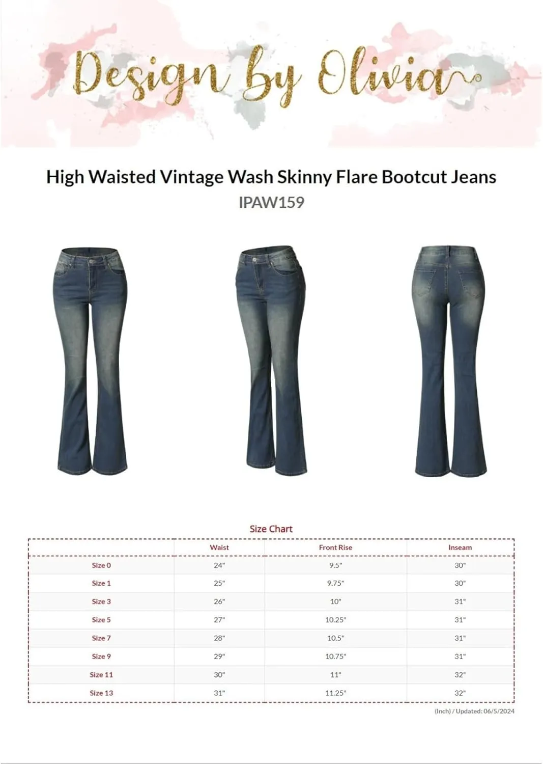 Design by Olivia Women's Sexy Stylish Flare Bell Bottom Slim Bootcut Jean