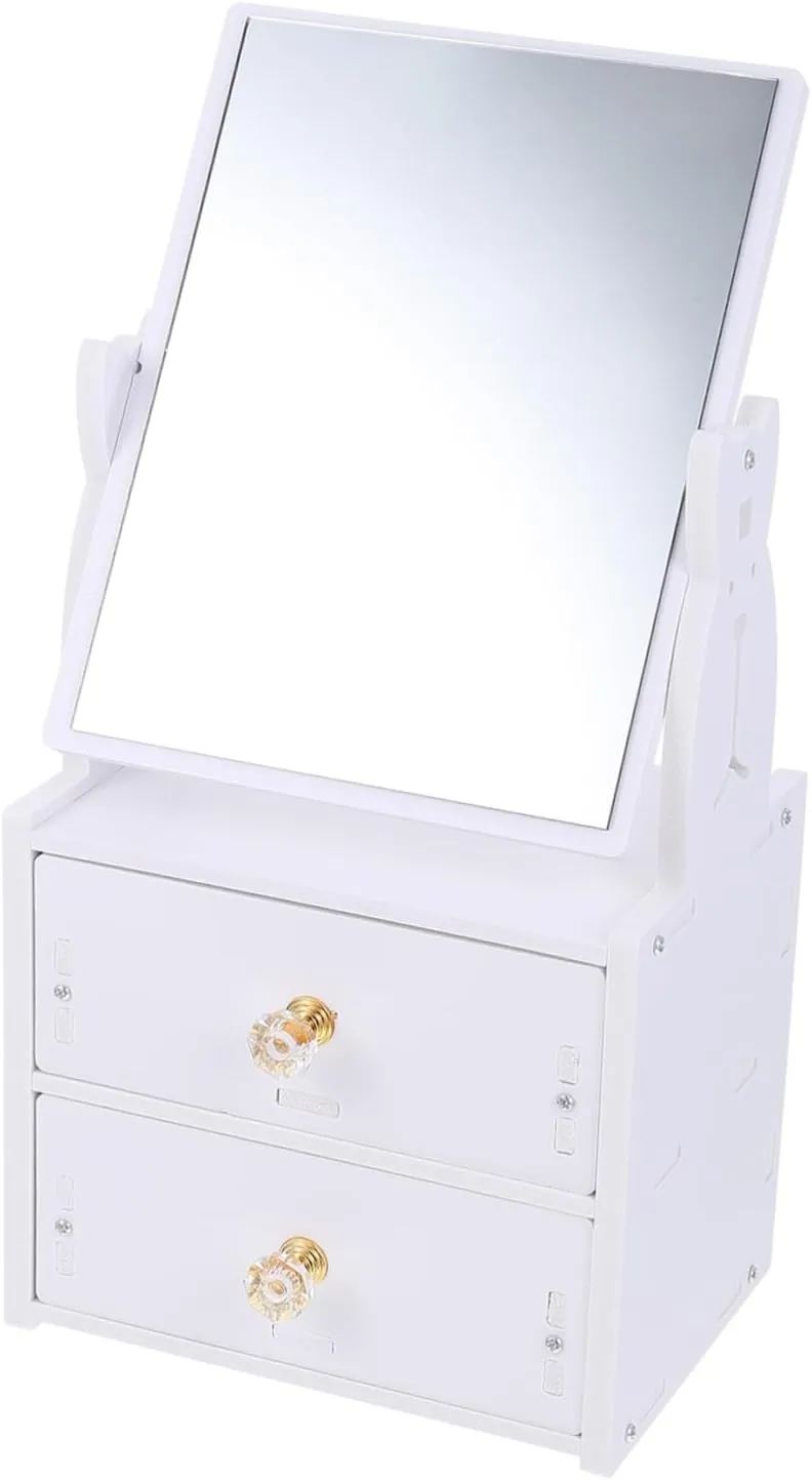 Desktop Cosmetic Mirror Storage Box Makeup Organizer for Bedroom Non-Skid Design Multifunctional Elegant Tabletop Vanity for Daily Use and Makeup Tools