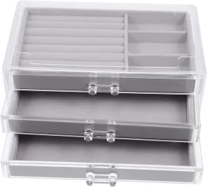 Desktop Jewelry Organizer Transparent Acrylic Drawer for Household Trinket Storage Durable Flocking Material for Home Organization Retail Display