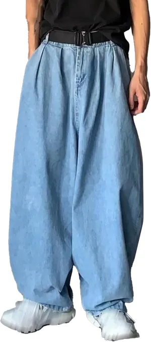 DGHM-JLMY Men's Retro Plus Size Casual Wide-Leg Jeans Baggy Hip Hop Streetwear Denim Pants Elastic Waist Loose Fit Jeans