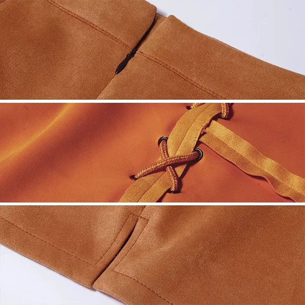 DIASHINY Womens Faux Suede Mini Skirt Above Knee Length Wrap A Line Winter Spring Fall