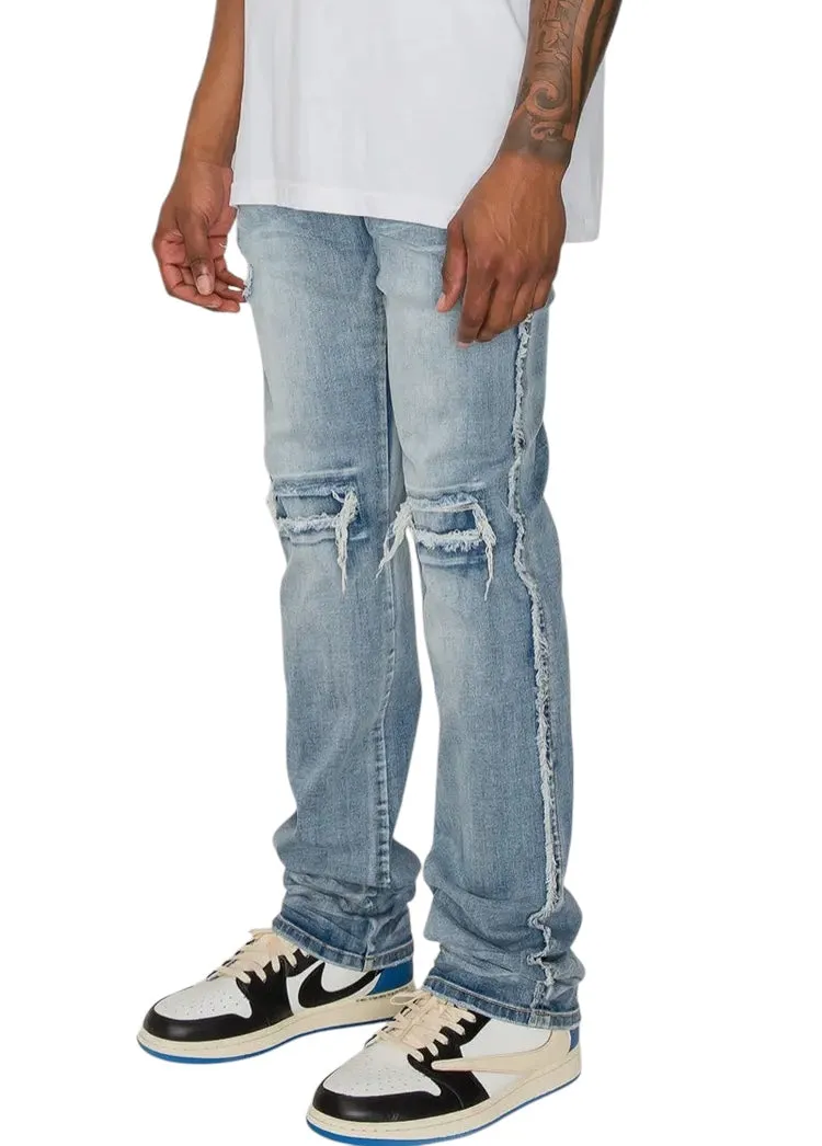 Distressed Fit Stacked Raw Denim Jeans