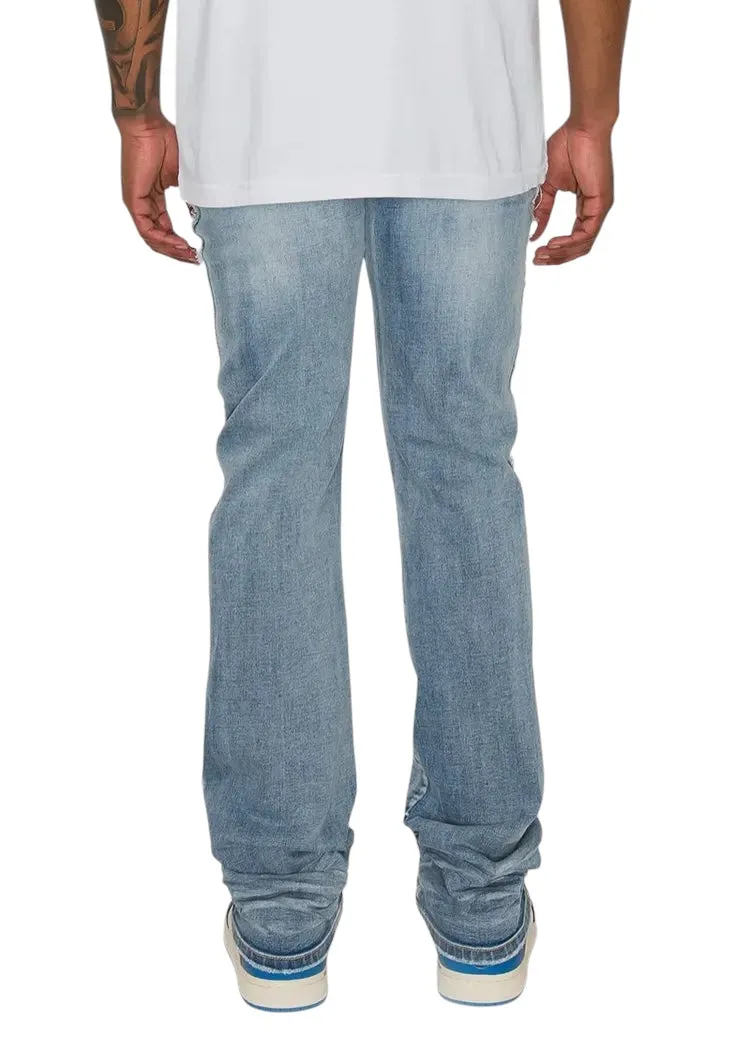 Distressed Fit Stacked Raw Denim Jeans