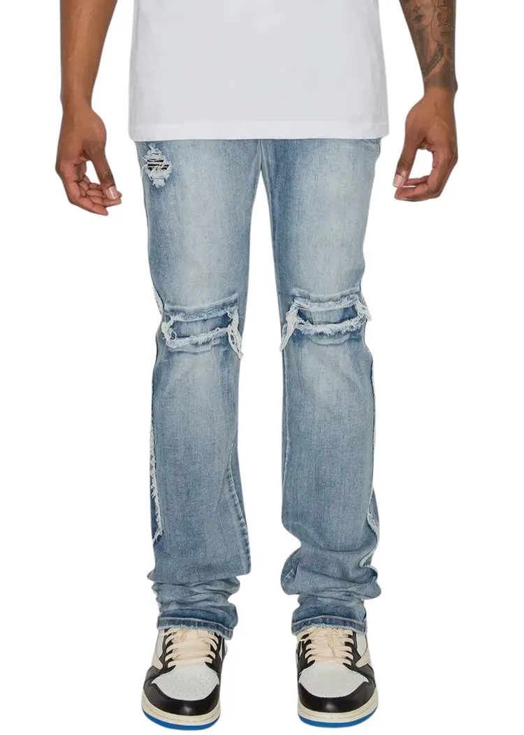 Distressed Fit Stacked Raw Denim Jeans
