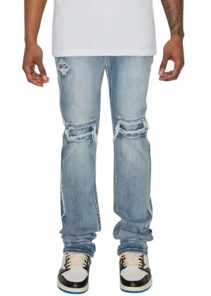 Distressed Fit Stacked Raw Denim Jeans