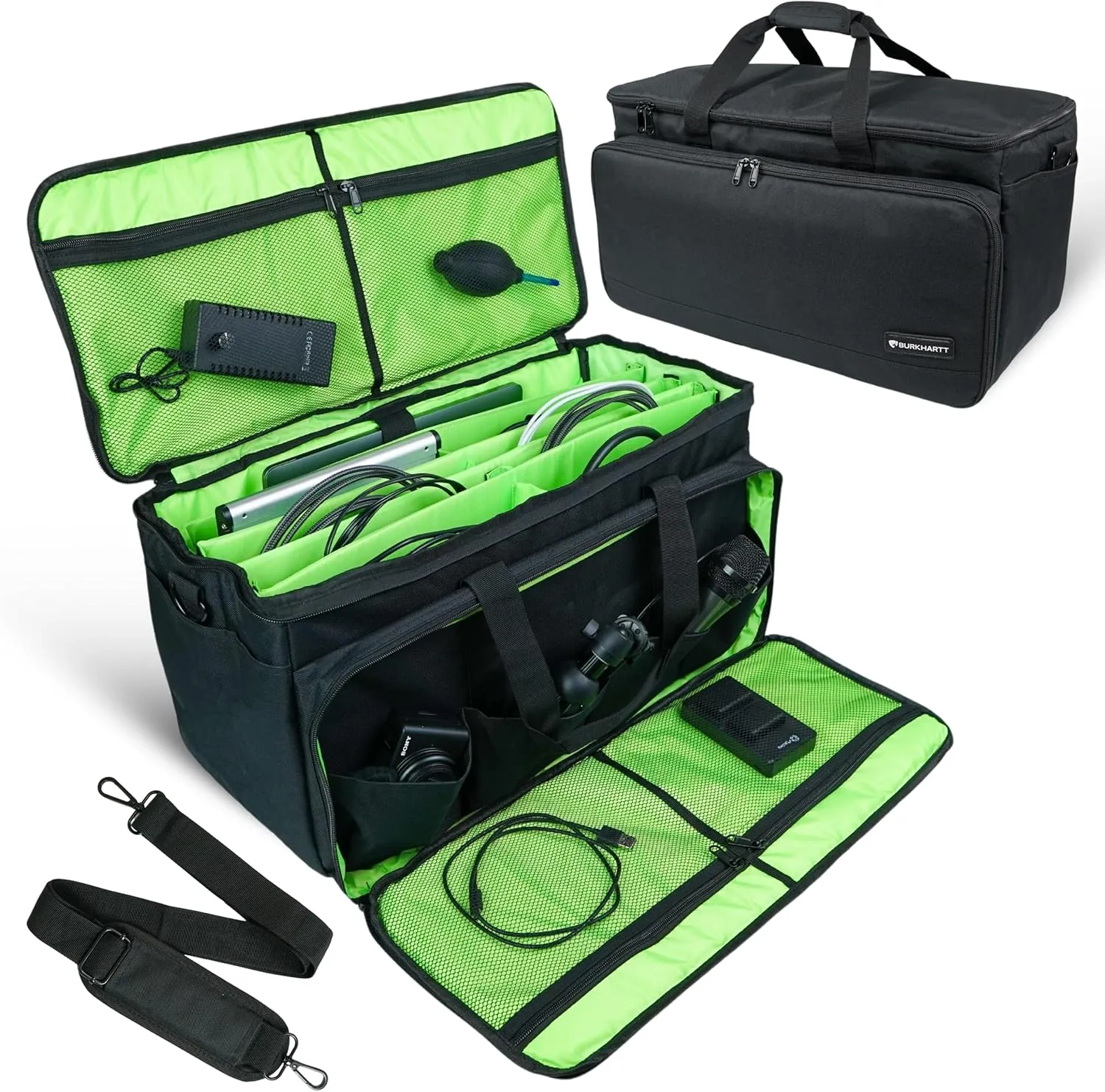 Dj Gig Bag with Detachable Dividers & Padded Laptop Pouch – Cable Bag for Djs, Guitarists, & Sound Technicians – Dj Bag with Travel Trolley Sleeve – Cable Organizer Case for Dj Equipment – Green
