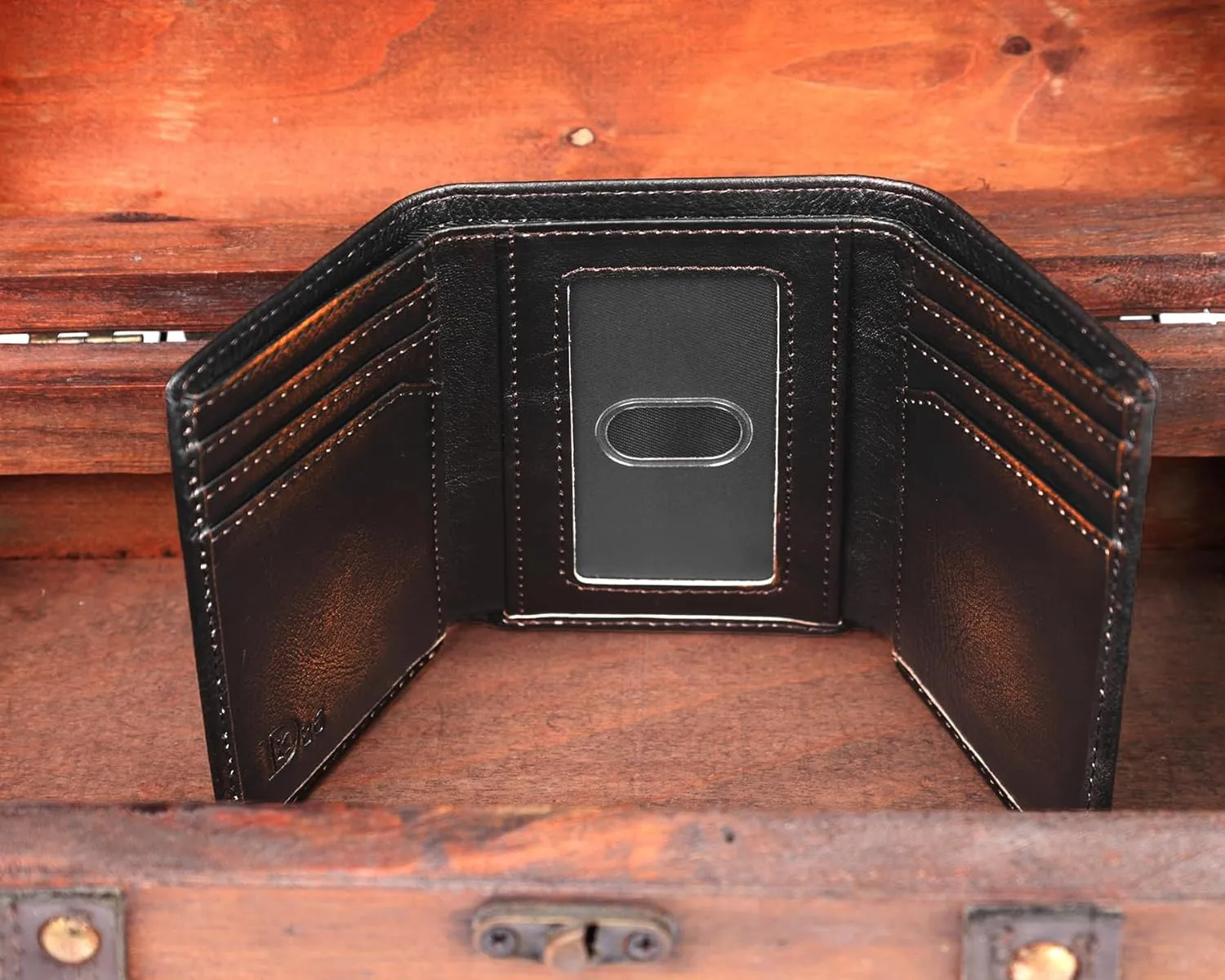 DK86 Skull Trifold Wallets for Men Full Grain Leather with Hand Burnished Tri-Fold Wallet RFID Blocking (Black and Brown: Style A)