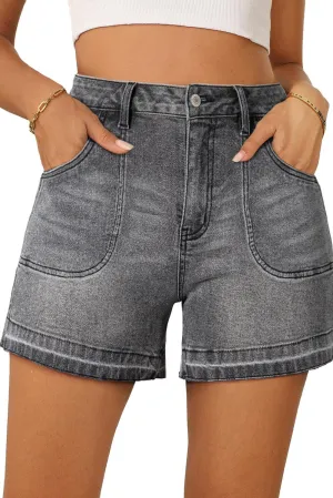 Dokotoo Womens Jean Shorts Stretchy High Waisted 2025 Straight Leg Frayed Raw Hem Casual Denim Shorts with Pockets