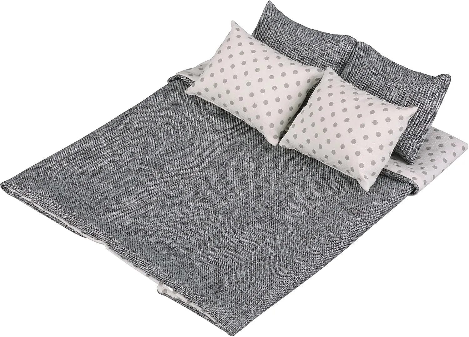 Dollhouse Bedding, 5 Piece Set with Comforter & Pillows, Blanket, Realistic Bedroom Accessories for 12 inch Dolls, 1/6 Scale